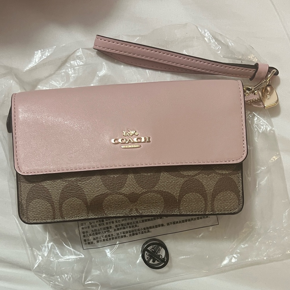 Coach Pink and Brown Women's Wristlet-Wallet